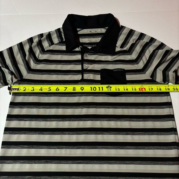 Oakley Gray Black Striped Performance Short Sleeve Shirt Polo Men's Size Small - Picture 5 of 9